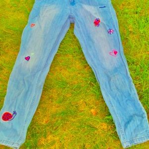 Blue Light washed Patched mom jeans